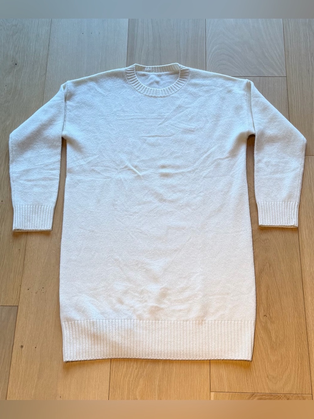 Women’s Cream Cashmere/Wool Blend Crewneck Sweater Dress, Size M, NWT